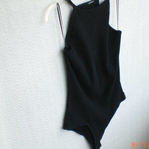 Bodysuit Top Black Cotton Large